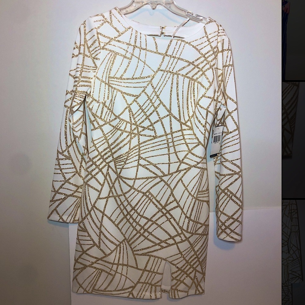 Juniors City Vibe white and gold sparkly dress with open back. Size 11.